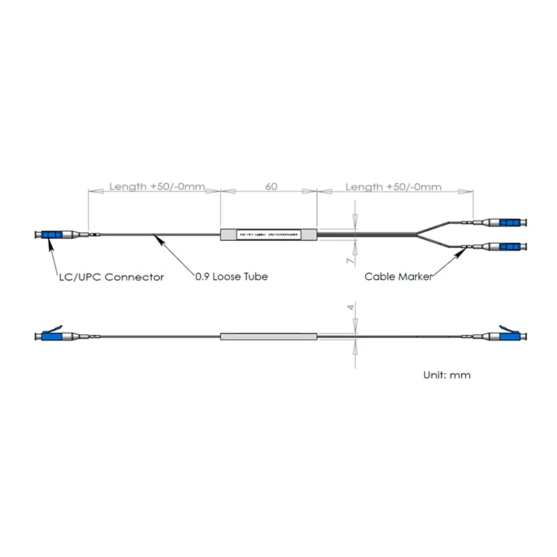 1 * 2 PLC Splitter karo Konektor LC / UPC